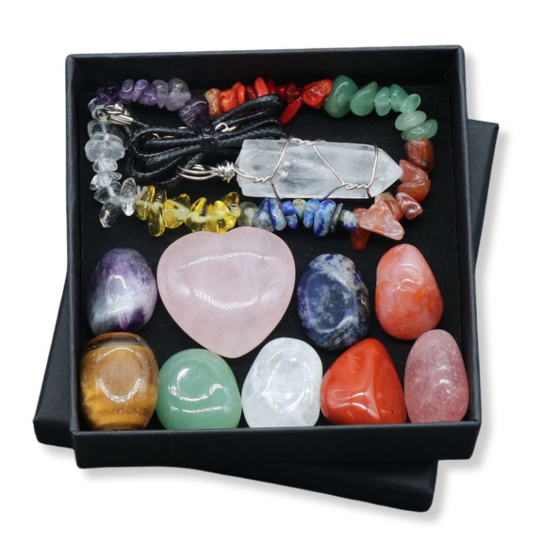 XX08 | Reiki Tumbled Stones, Stone Chip Bracelet & Crystal Necklace Set