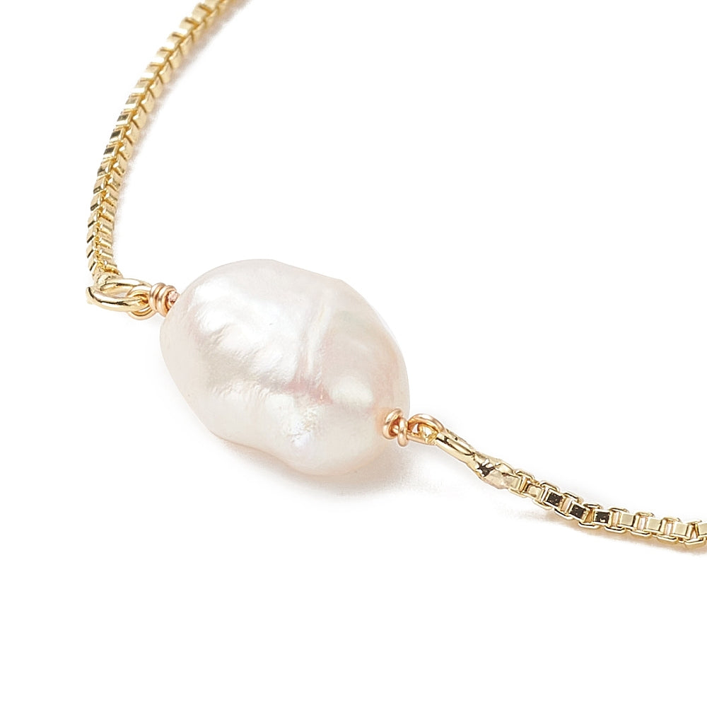 XX03 | Natural White Pearl And Golden Bead Slider Bracelet