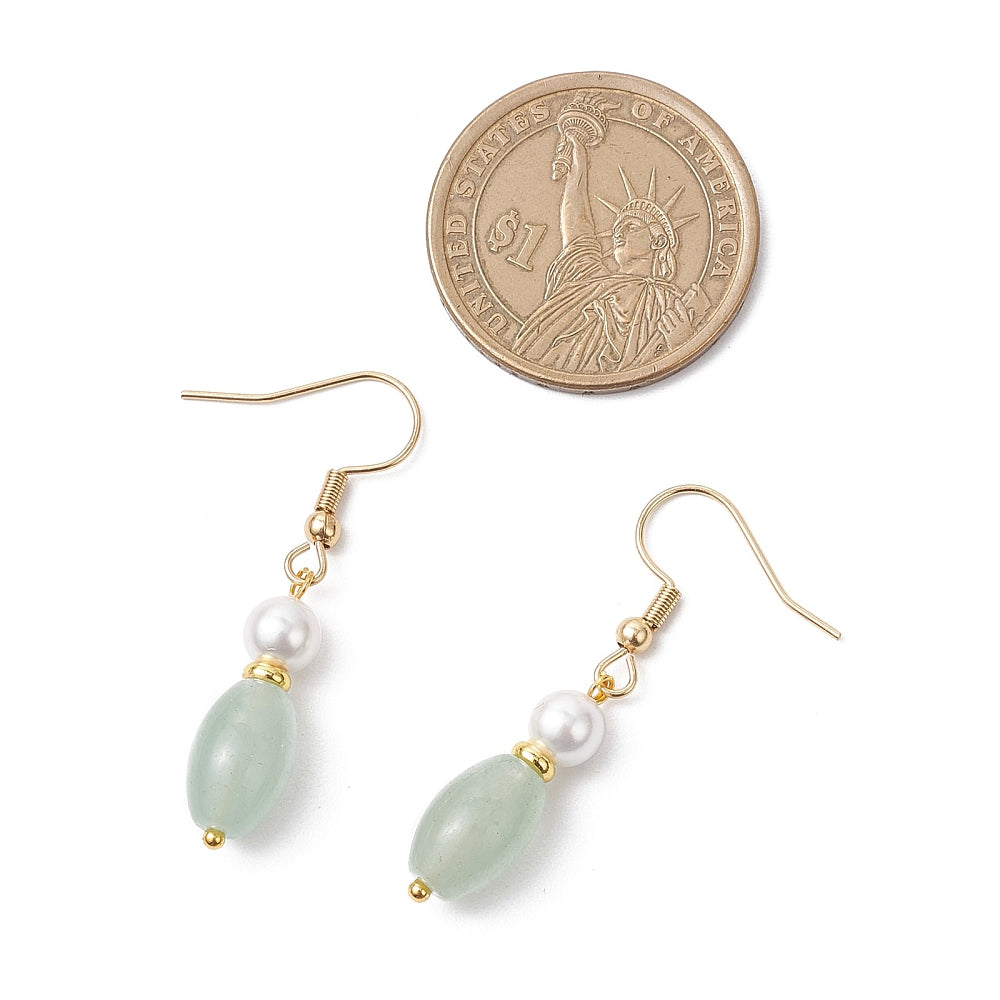 R09 | Boucles d'oreilles pendantes d'orée avec aventurine naturelle