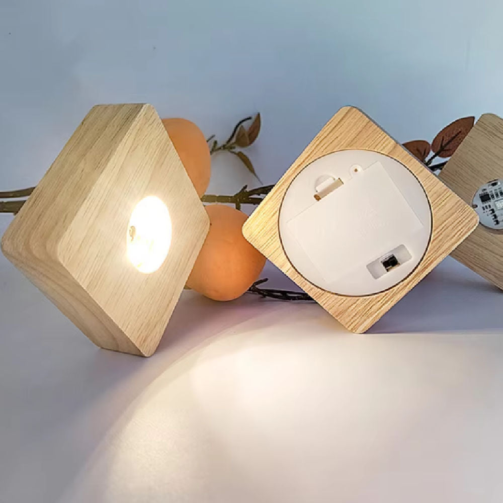 P-AAA | Battery-Powered LED Light Wood Base