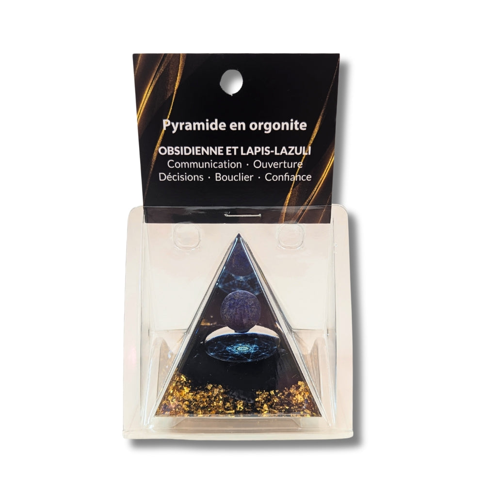 P06 | Pyramide en orgonite, obsidienne et lapis-lazuli