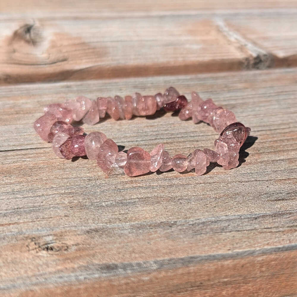 S88 | Bracelet chips de pierre quartz fraise