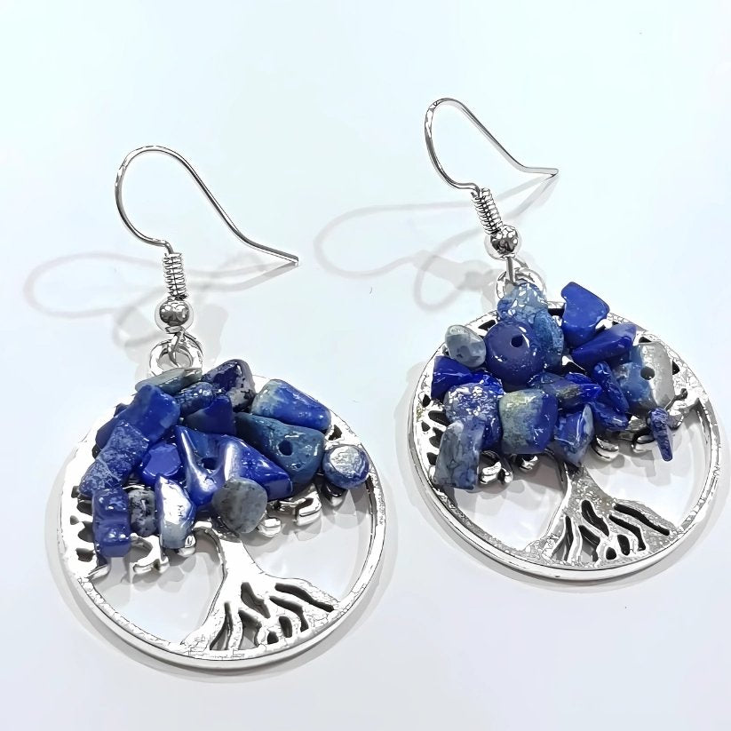 R11 | Boucles d'oreilles en lapis-lazuli naturel et pendentifs arbres de vie