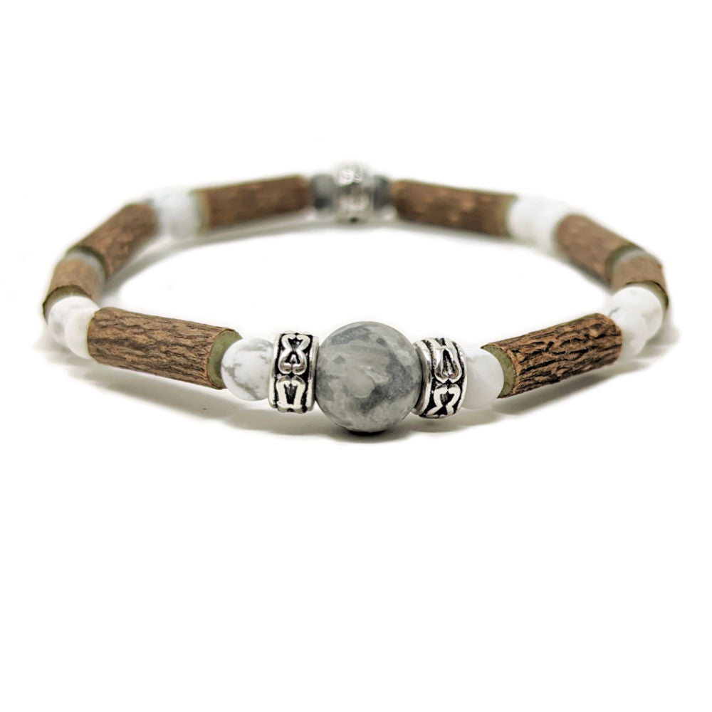 S08 | Hazel wood, Picasso jasper & white howlite