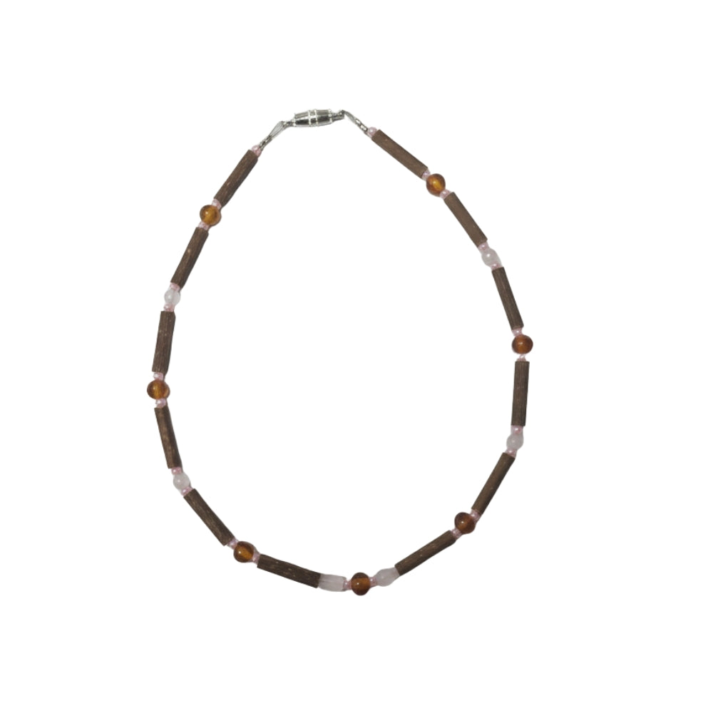 B34 | Hazel Wood, Baltic Amber & Rose Quartz Baby & Toddler Necklace (0-4 Years)