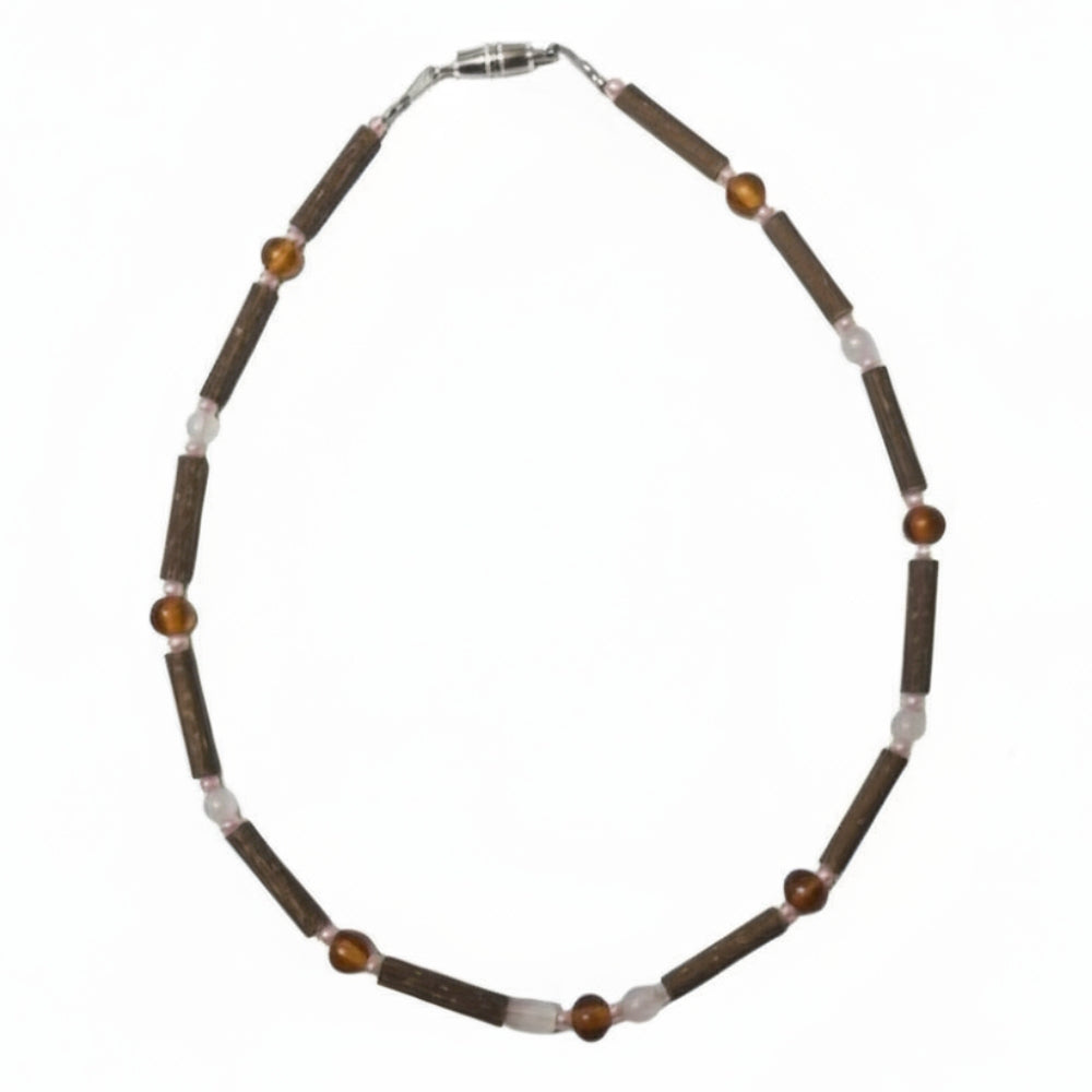 B34 | Bois de noisetier, ambre de la Baltique et quartz rose