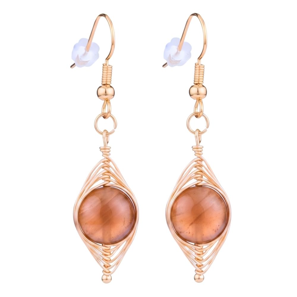 R14 | Boucles d'oreilles pendante dorées avec pierres naturelles