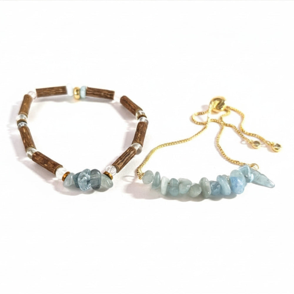 X14 | Aquamarine Stone Chip & Howlite Golden Bracelets