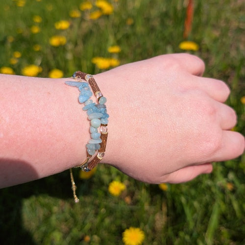 X14 | Aquamarine Stone Chip & Howlite Golden Bracelets