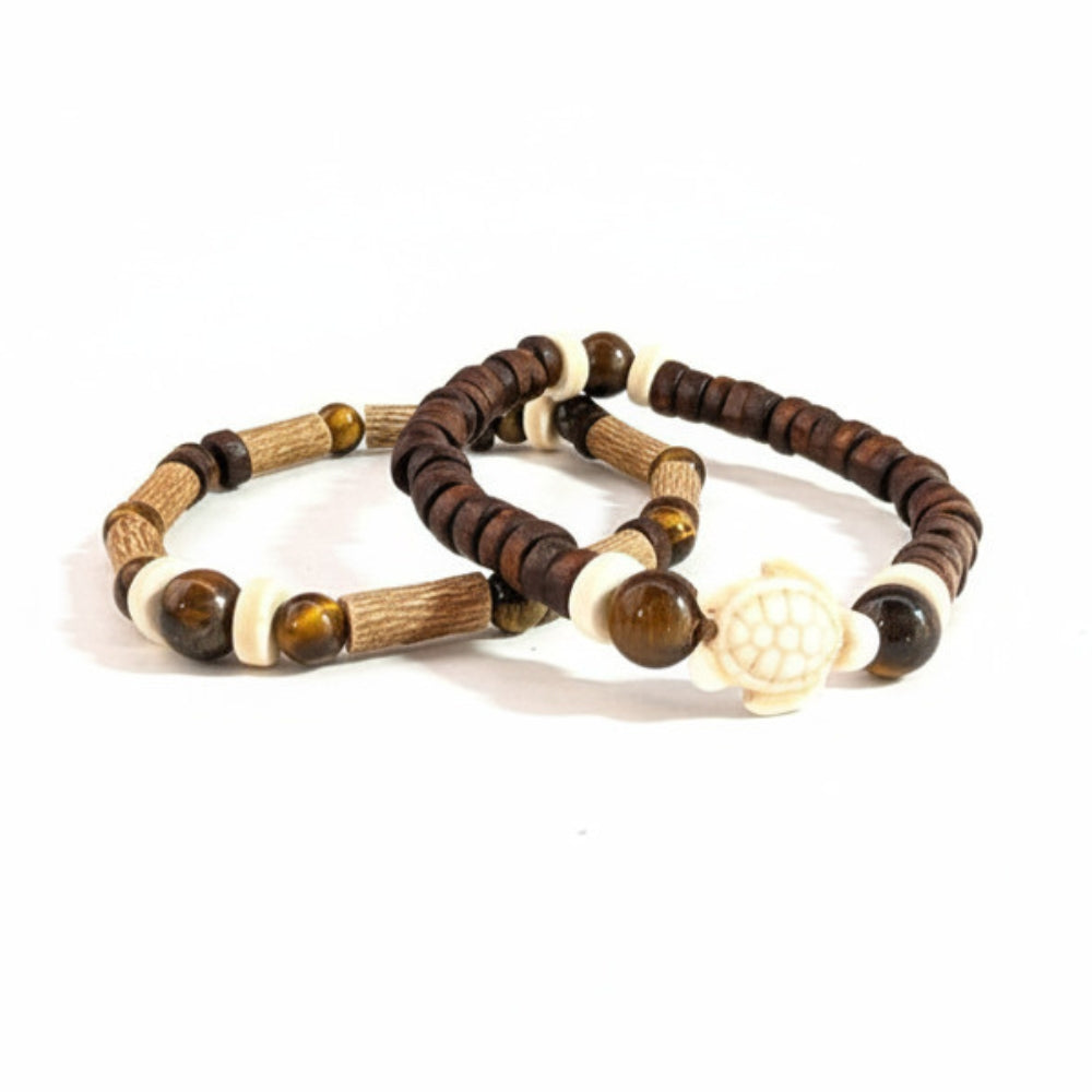 X29 | Tiger Eye & Beige Turtle Bracelets