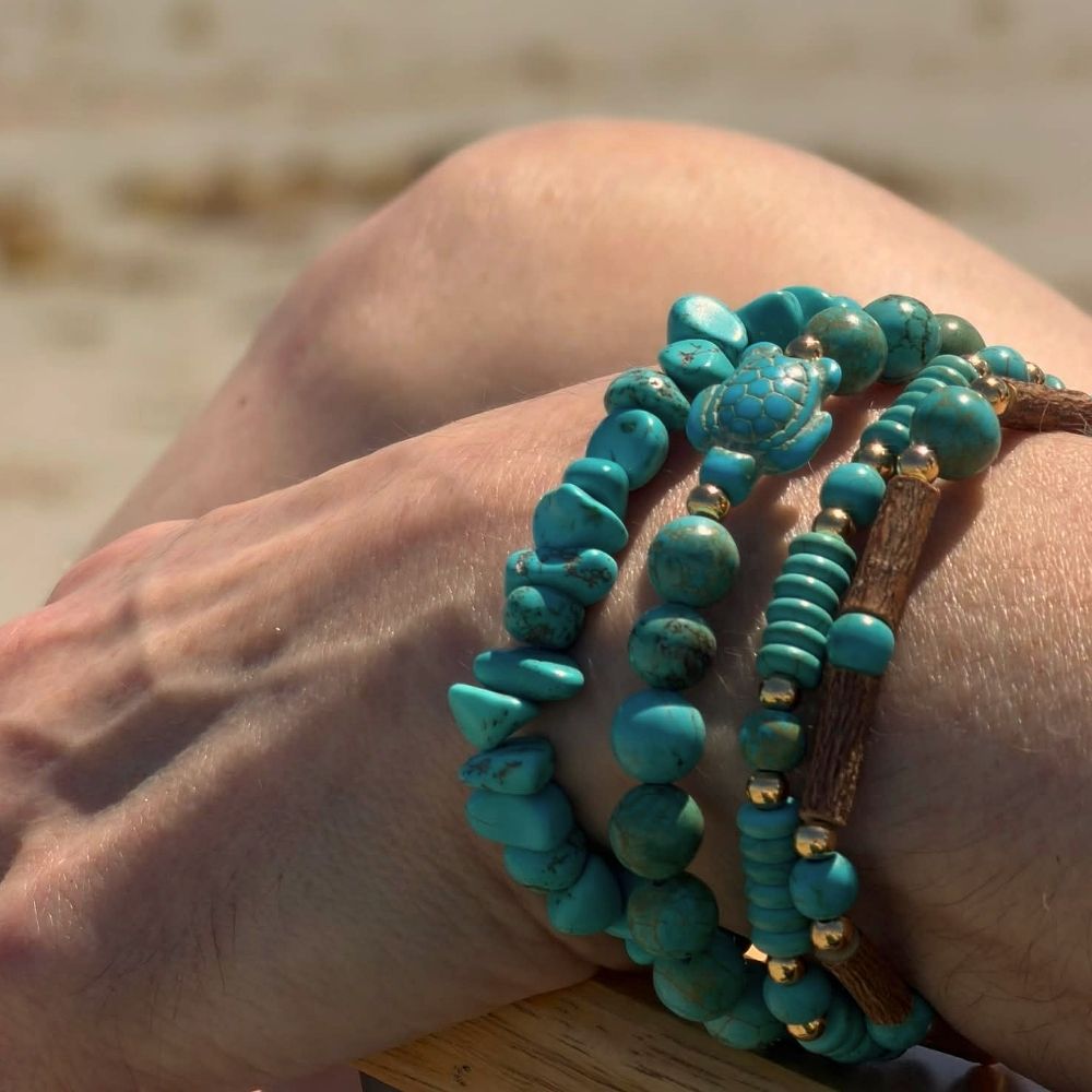 X30 | Trio de bracelets avec tortue de mer et turquoise