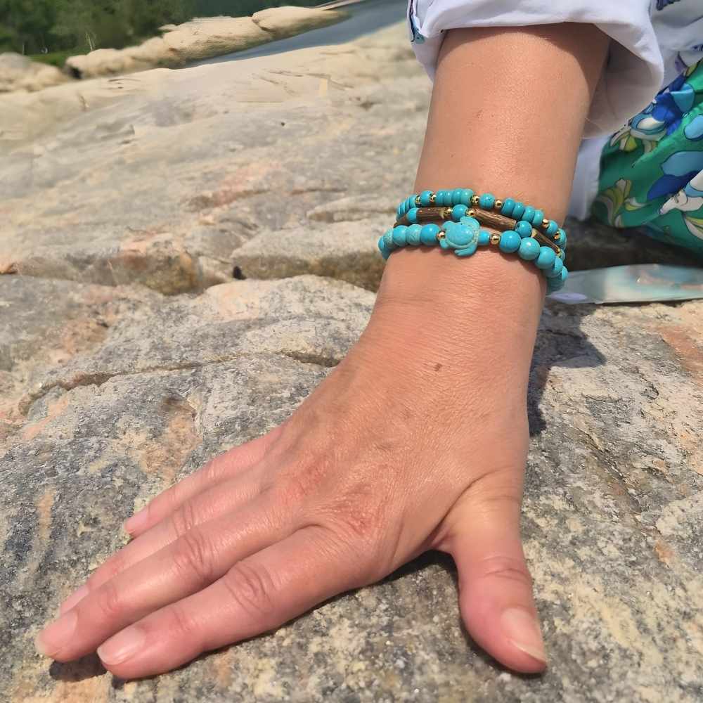 X30 | Trio de bracelets avec tortue de mer et turquoise