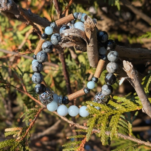 X42 | Aquamarine & Snowflake Obsidian Bracelets