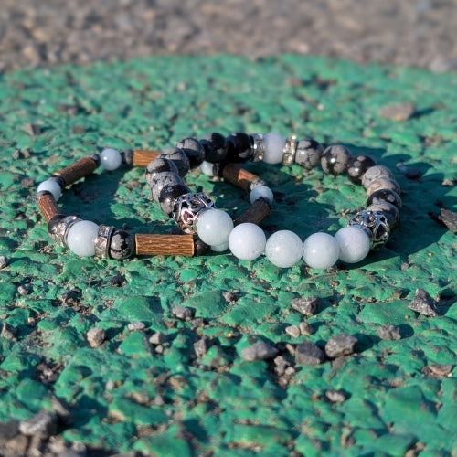 X42 | Aquamarine & Snowflake Obsidian Bracelets