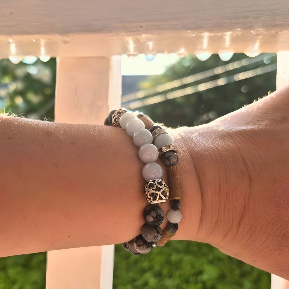 X42 | Bracelets avec aigue-marine et obsidienne flocon