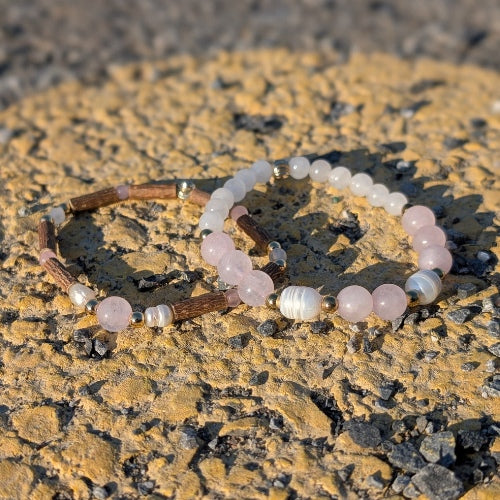 X44 | Rose & White Quartz & Freshwater Pearls Bracelets