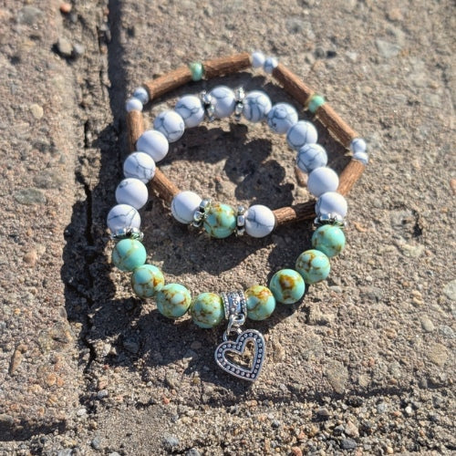 X45 | Turquoise & White Howlite Heart Bracelets