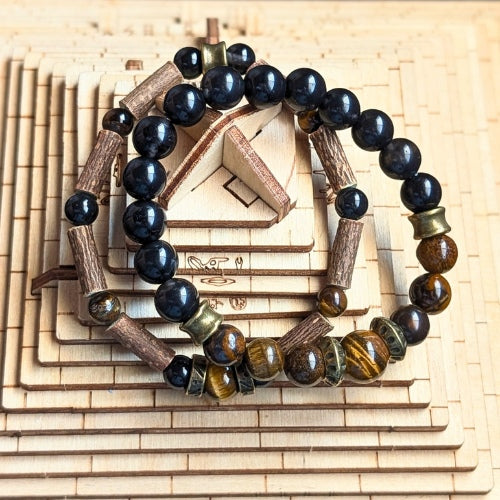 X49 | Bracelets avec oeil de tigre et obsidienne noire