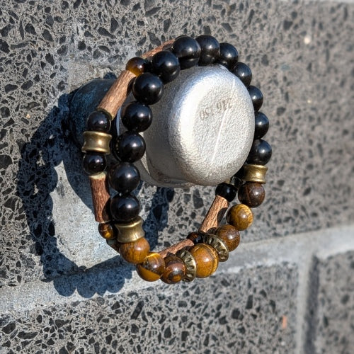 X49 | Bracelets avec oeil de tigre et obsidienne noire