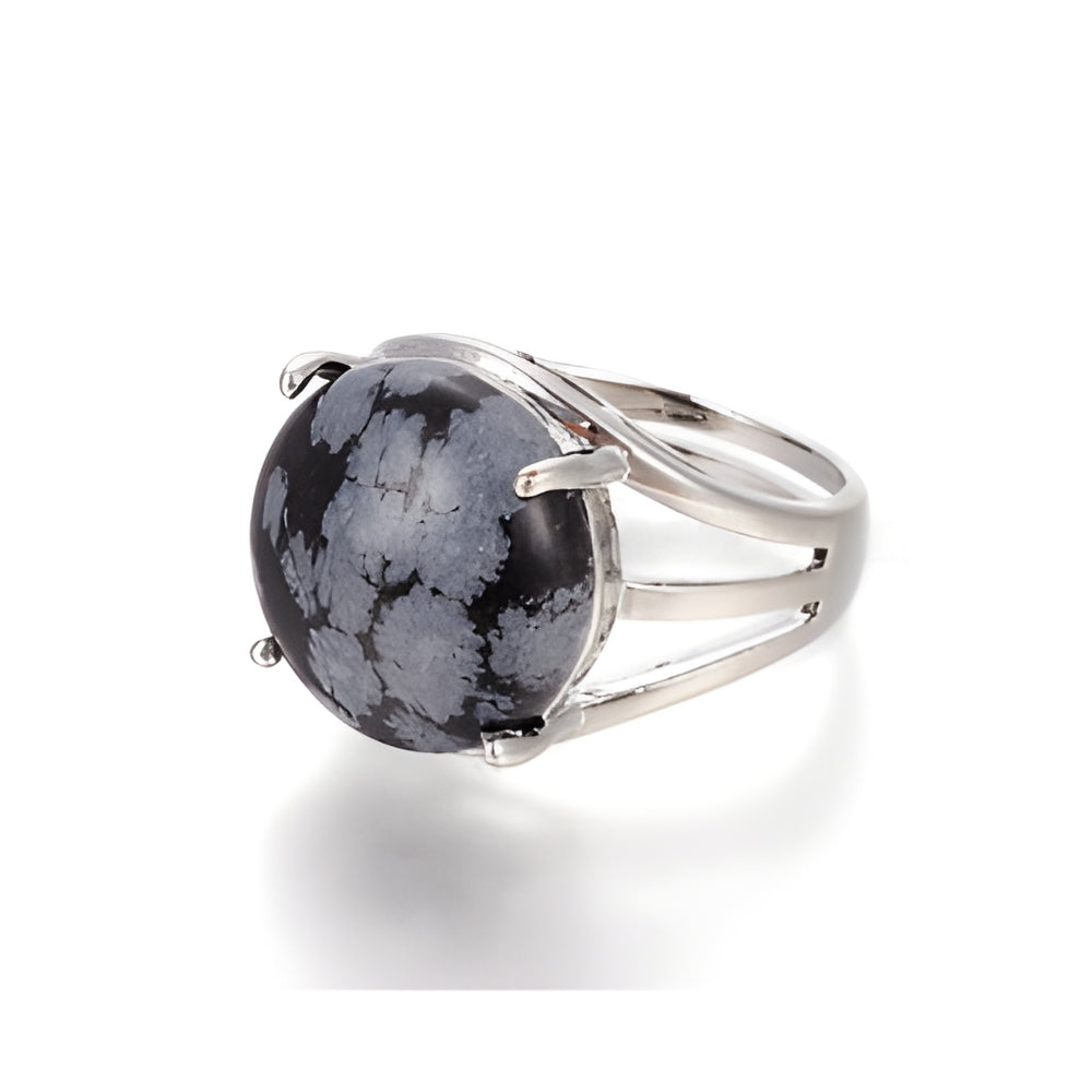 XX24 | Bagues ajustables en obsidienne flocon de neige naturelle