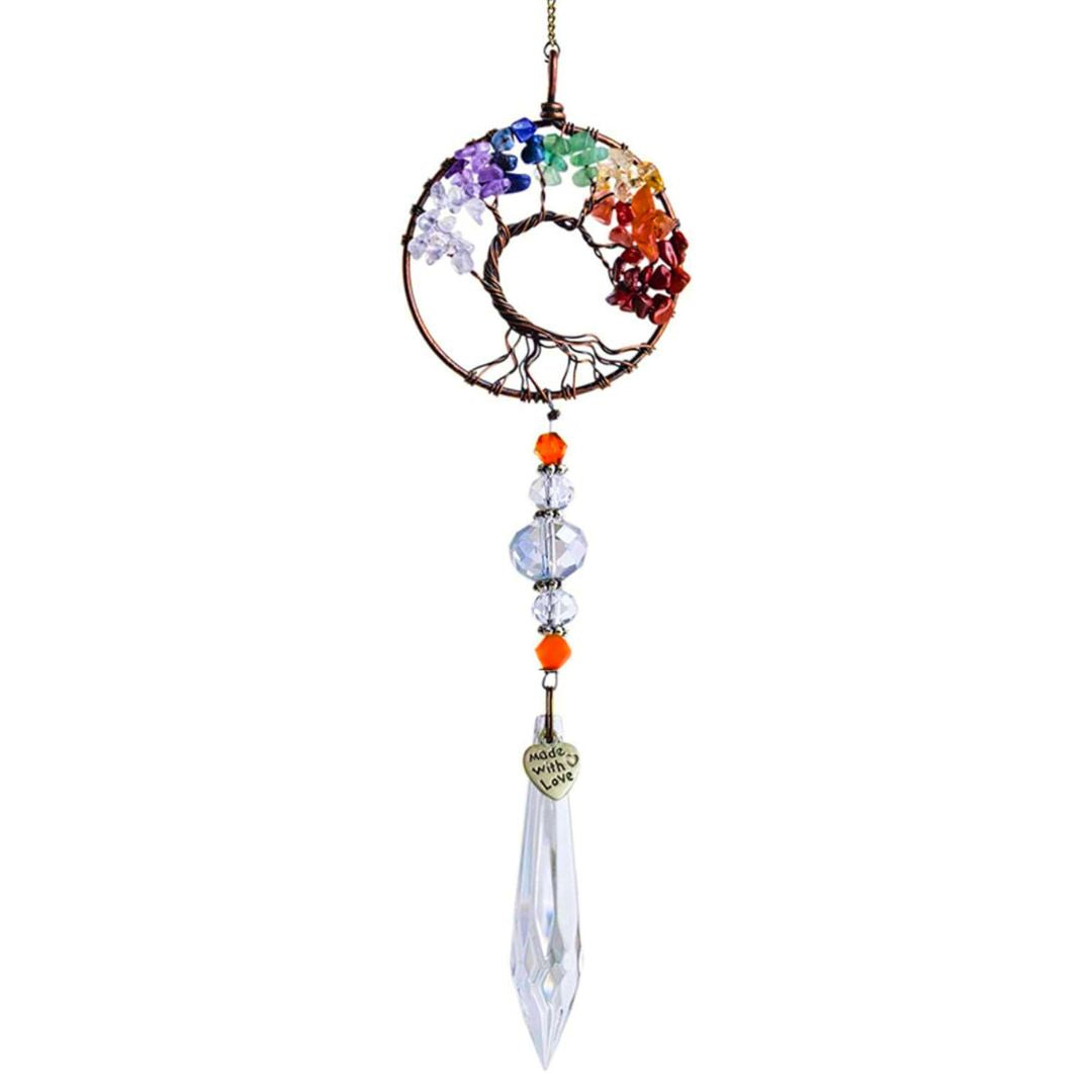 XX29 | Capteur de soleil lune cuivre avec pendentif de verre cristal et arbre de vie chakras