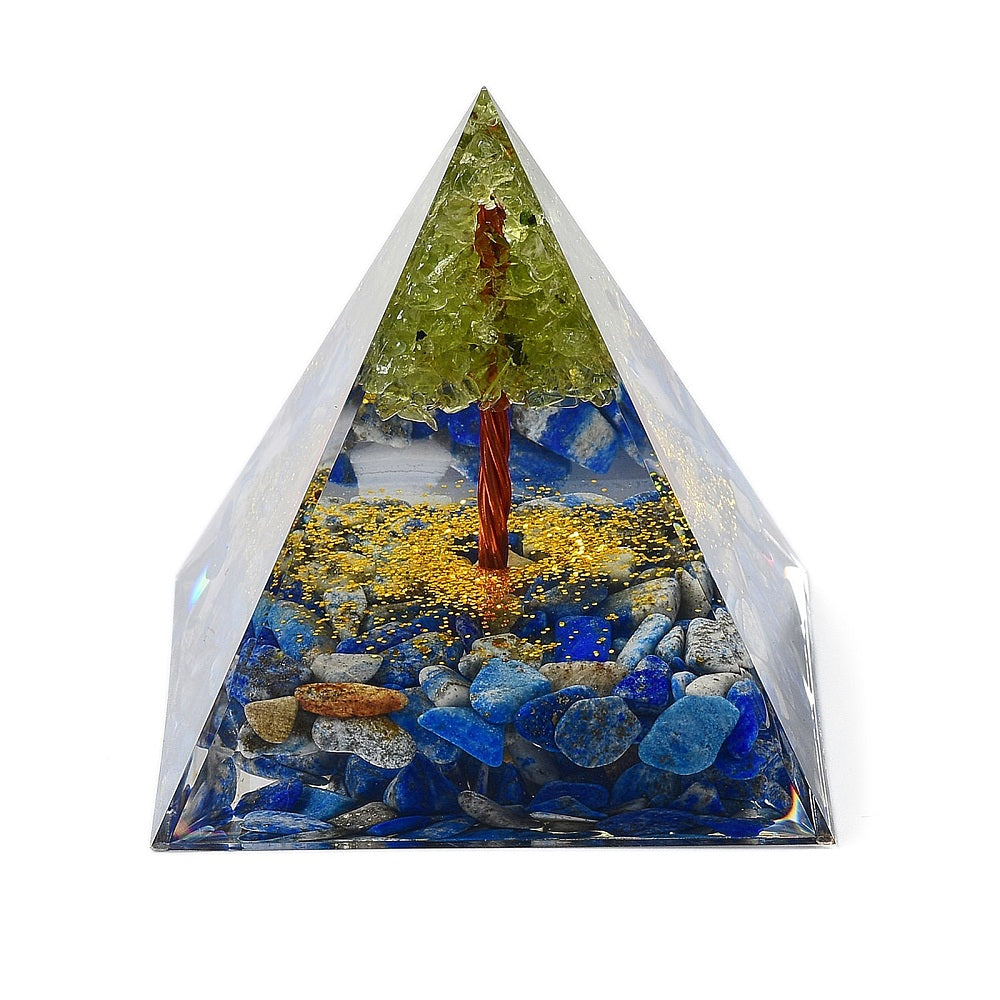 P03 | Pyramide en orgonite, péridot et lapis-lazuli