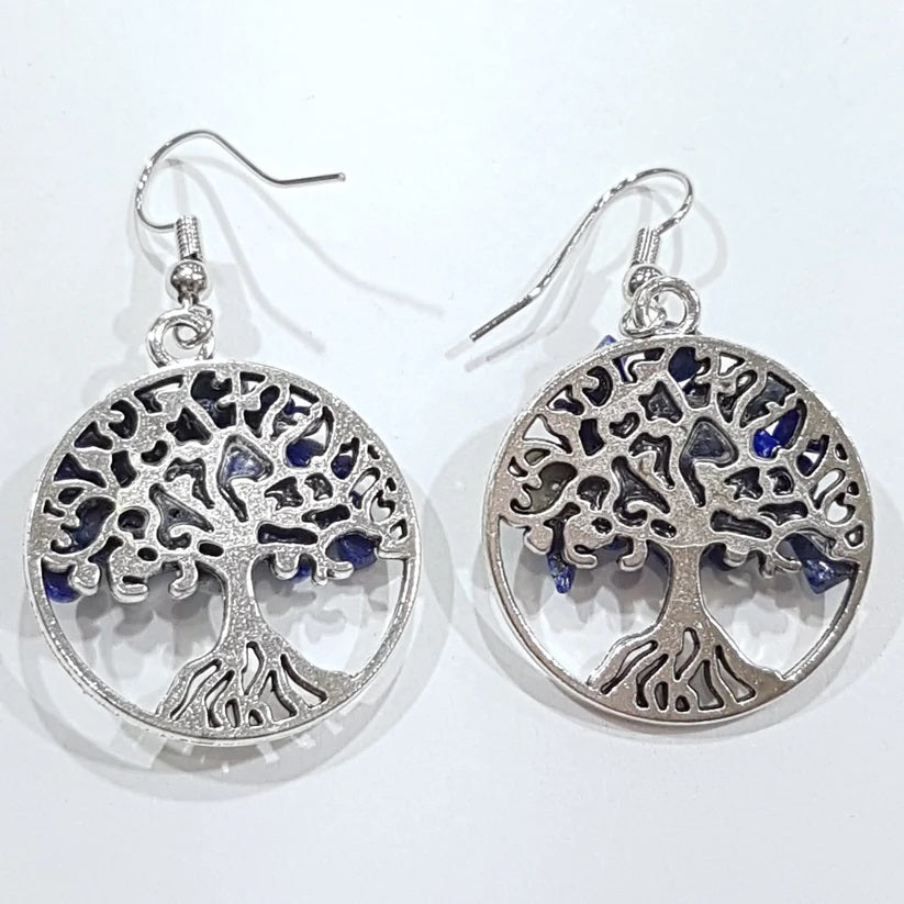 R11 | Boucles d'oreilles en lapis-lazuli naturel et pendentifs arbres de vie