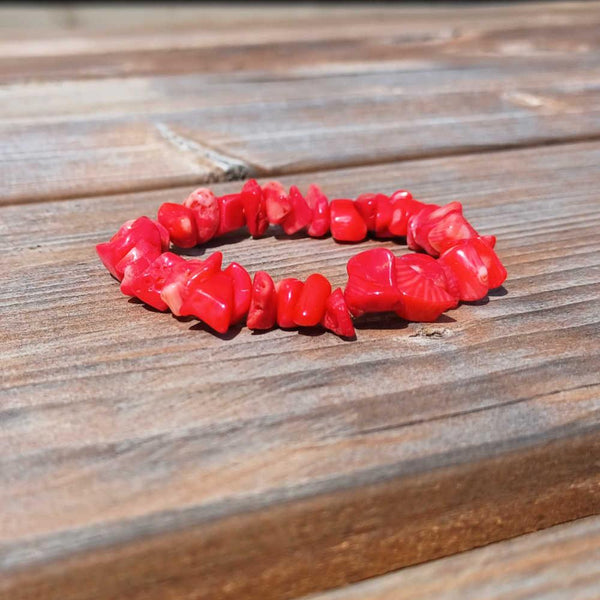 S85 | Red Coral Natural Chip Stone Bracelet - Pur Noisetier | Pure Hazelwood