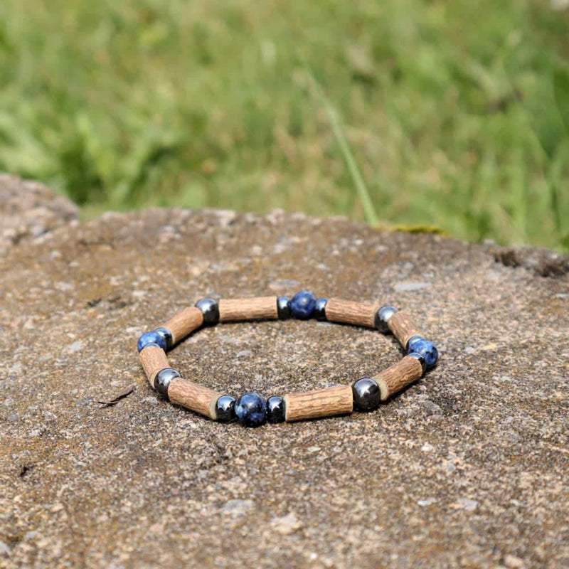 S15 | Hazel wood, blue labradorite & hematite
